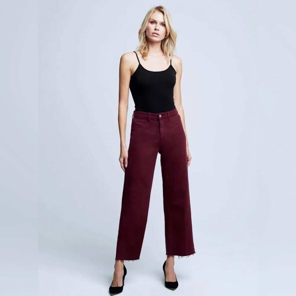 L'AGENCE Danica High Rise Wide Leg Jeans Dark Wine Burgundy Raw‎ Hem 31